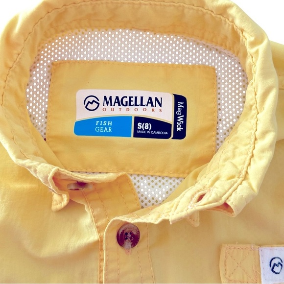Magellan Outdoors Yellow Kids Long Sleeve Button Down 100% Nylon Fishing Shirt - Picture 4 of 5